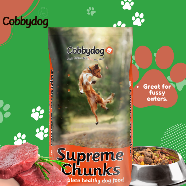 bowl of cobby dogs Supreme Chunks dog food